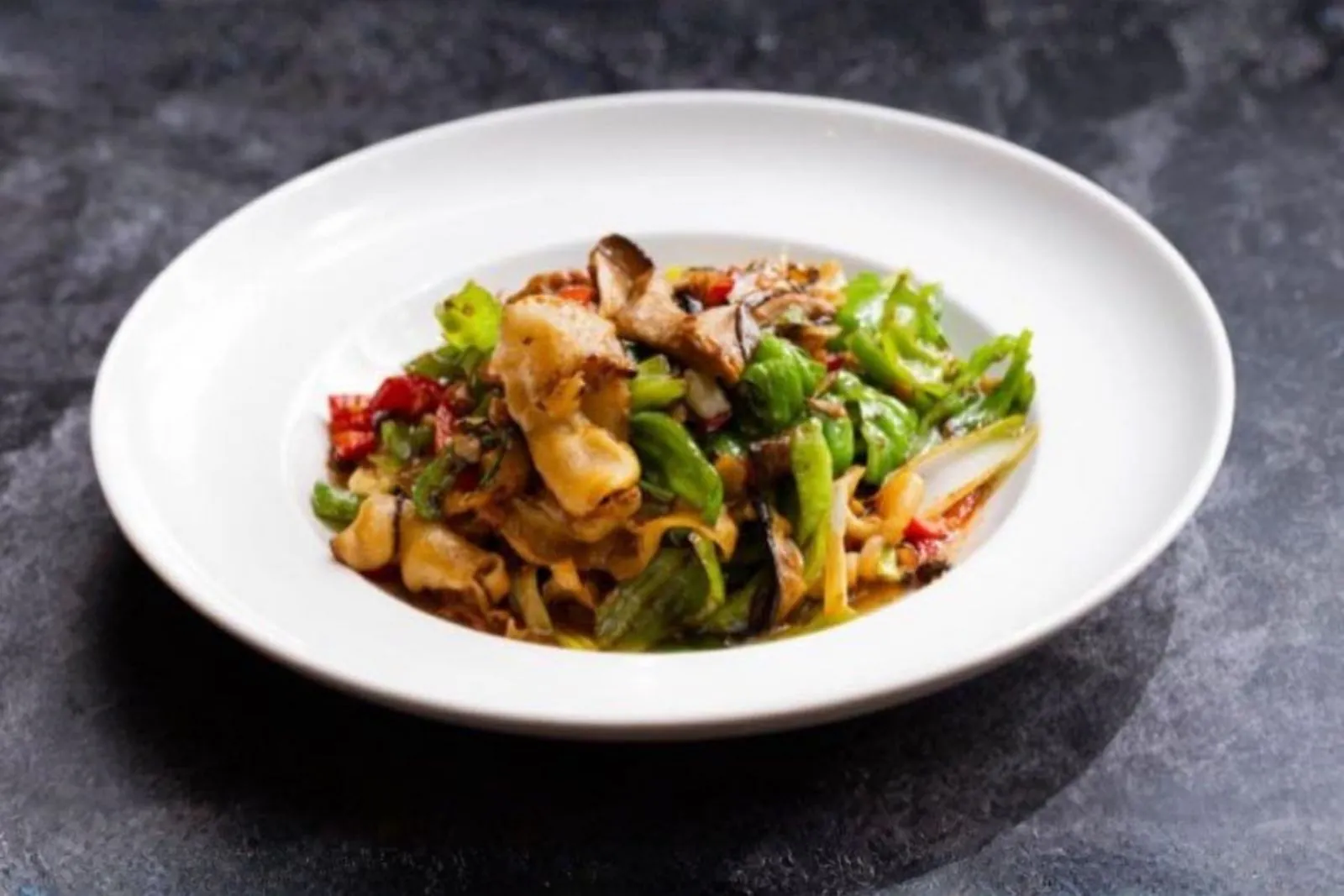 Stir-fried white tiger fungi with conch & bamboo shoots at Ping's Bistro Rowland, a Chinese Restaurant in Hacienda Heights